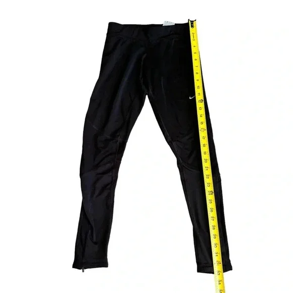 Nike Black Running Leggings Dri-Fit Small Sports zipper Bottom Pocket Women’s - Picture 4 of 13